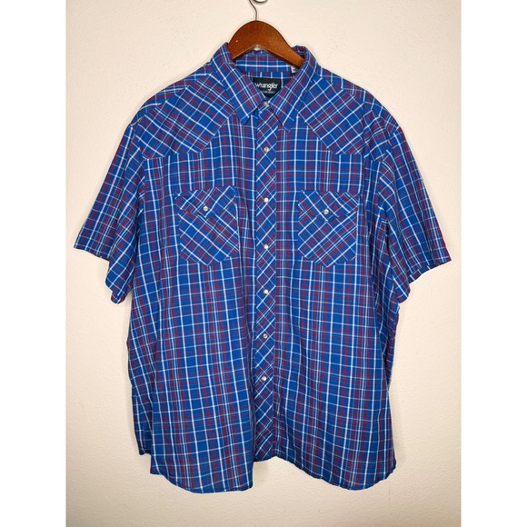 Wrangler Other - Wrangler Men Blue Red Plaid Western Short Sleeve‎ Snap Button Shirt XXL